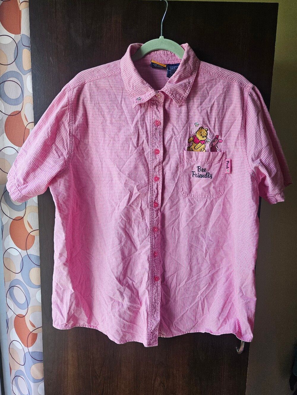 Vintage Y2K POOH Pink Winnie the Pooh 'Bee Friendly' Embroidered Button Up Shirt